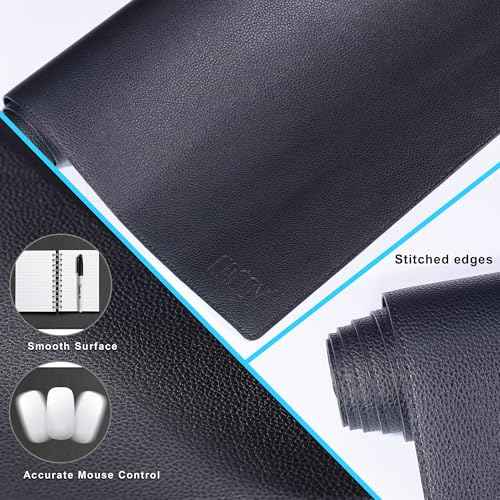 Cacoy 40" x 24" Leather Desk Mat, PU Leather Desk Pad Protector, Desk matt for Desktop, Office Desk Mat, Large Gaming Mouse Pad, Waterproof Desk Blotter Pad for Office and Home (Black)