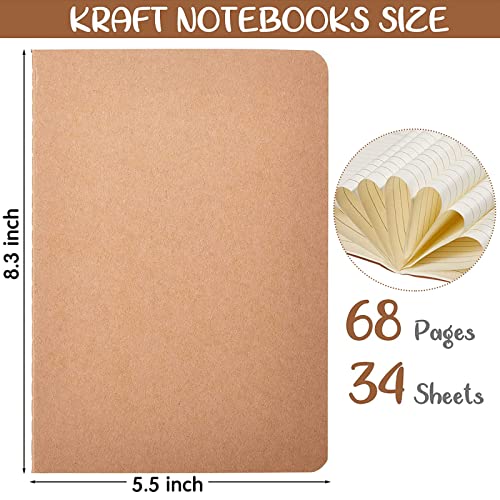 Seajan 96 Pack Back to School A5 Kraft Paper Notebooks 8.3 x 5.5 Inch Journal Lined Notebook Bulk for Office Students School Classroom Writing Work Supplies
