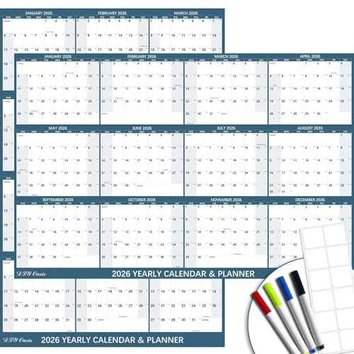 32" x 48" 2026 Wall Calendar, Large Rolled Wet & Dry Erase Wall Calendar 12 Month, Yearly Laminated Wall Calendars, Reversible Annual Planner, Horizontal/Vertical, with Julian Dates