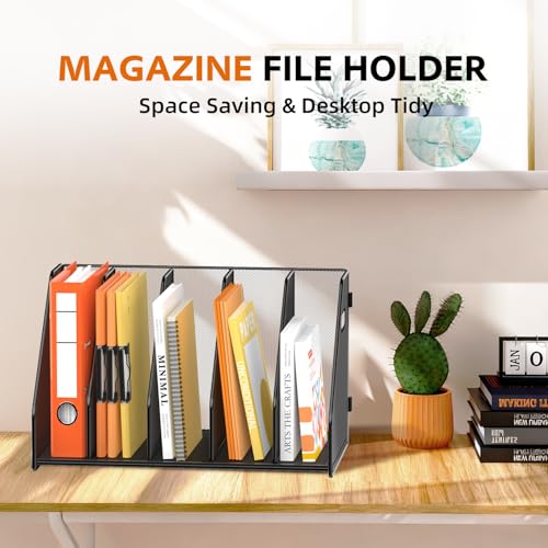 SUPEASY Black 5-Rack Vertical Binder & Magazine Organizer for Desk
