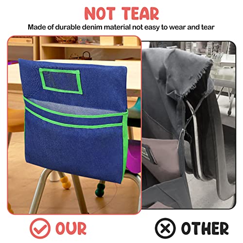 Auchq Green Denim Chairback Buddy Pockets Classroom Organizer with 2 Heavy Duty Storage Pockets