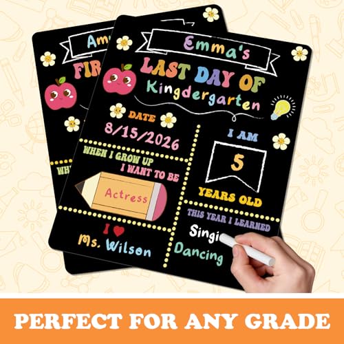 Vintage First and Last Day of School Sign Board 10x12 Double Sided Reusable Chalkboard for Kids