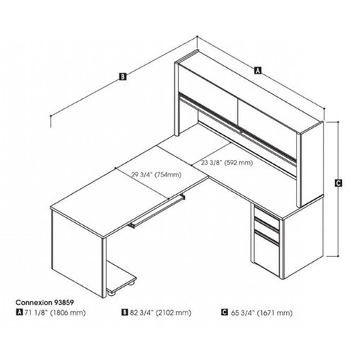 BOWERY HILL Modern Wood 5 Piece L-Shaped Computer Desk with Hutch in Slate Gray
