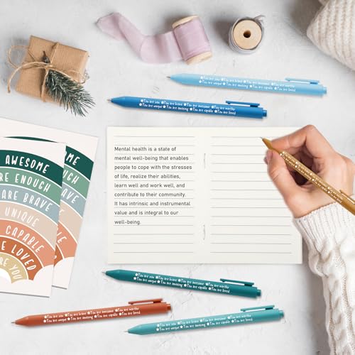 Janlaugh 200 Pcs Bulk Journal Inspirational Notebooks for Women Men Motivational Gifts Mental Health Notepad Motivational Pen Employee Psychology Pocket for Teacher Student Christmas (Rainbow)