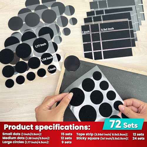 Heavy Duty Hook and Loop Strips with High Adhesive, and Square Circle, Strong Mounting Tape for Home, Outdoor or Office Use, Black 72 Sets