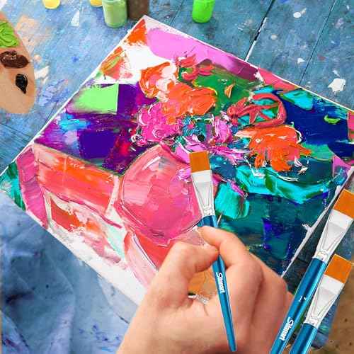 1 inch Flat Paint Brushes for Acrylic Painting£¬3 PCS Large Acrylic Paint Brush Bulk£¬Fabric Paintbrushes Craft Brush£¬Artists Paintbrush for Watercolor Oil Rock Face Body Art Canvas (3)