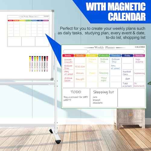 Double-Sided Rolling Whiteboards on Wheels 72 X 48, Large Dry Erase Board with Stands, Magnetic Mobile White Board Standing White Boards with Eraser & Marker & Magnet & Magnetic Calendar