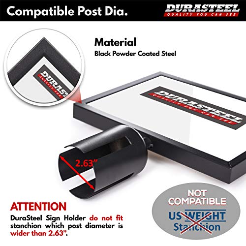 DuraSteel Stanchion Sign Holder - Landscape Display for 8.5" x 11" Paper Size - Double Sided Sign Frame with Plexiglass Cover - NOT Fit with US Weigh Sentry Stanchion - Crowd Control & Queue Barrier