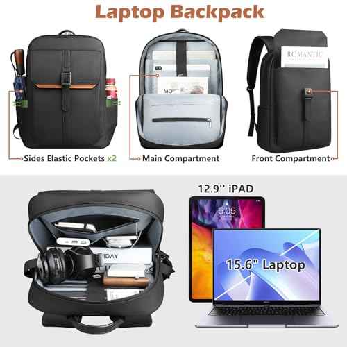 hk Slim Laptop Backpack for Men Women, Lightweight Business Backpacks 15.6 Inch Water-resistant Computer Bag for College Work Daily