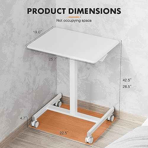 Sweetcrispy Mobile Small Standing Desk - Sit Stand Portable Rolling Laptop Desk with Lockable Wheels, Adjustable Height Computer Workstations, White