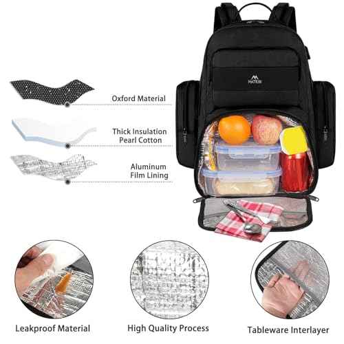 MATEIN Lunch Backpack for Men Work, 15.6 Inch Tactical Backpack with Lunch Compartment, Large Laptop Backpacks with Insulated Cooler Bag for Travel Beach Camping Picnic Hiking, Black