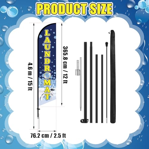 Laundromat Feather Flag Pole Kit Advertising Feather Banner 15 ft Sign with Flag Pole Kit and Ground Stake
