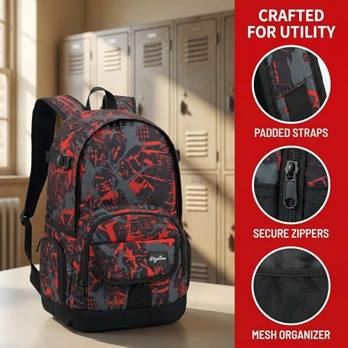 Red Rickyh Style School Backpack for Men & Women, Lightweight Travel Bag, 25L