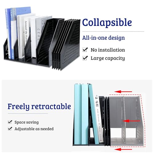 Marte Vanci 4-Compartment Collapsible Magazine File Holder (Black) Desk Organizer