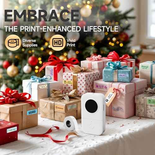 Phomemo Label Printer- D30 Label Maker Machine with 3 Roll Adhesive Label Thermal Paper, Back to School Supplies for Kids,Teacher, Sticker Printer,for Office Home Organization (USB Rechargeable)-White