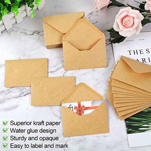 150 Pack Gift Card Envelopes, 4" x 2.75" Mini Envelopes, Brown Kraft Business Card Envelopes, Small Envelopes for Holidays, Weddings, Baby Showers, Birthdays Banquets