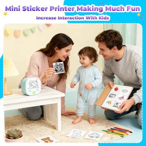 Mini Sticker Printer PrintPods, Portable Bluetooth Sticker Maker Machine with 3 Rolls Paper, D21 Thermal Inkless Photo Printer, Impresora Port?til for Phone DIY Photos Study Notes Journal Kids Gift