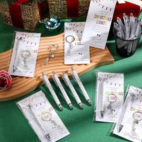 Tondiamo 40 Set Employee Christmas Gifts Bulbs Motivational Ballpoint Pens Thank You Keychain Coworkers Are Like Christmas Light Cards Coworkers Appreciation Gifts for Staff Team Teacher