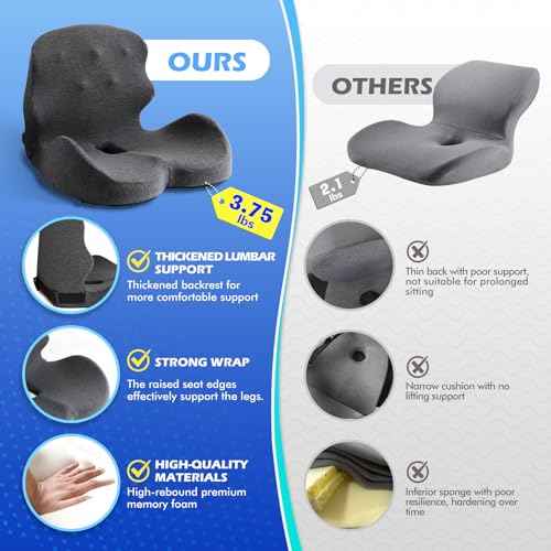 Extra Thick & Large Office Chair Cushion,3.75 lbs Back and Seat Cushion for Tailbone Pain Relief,Raised Seat Cushion Edge and Thickened Lumbar Support,Suitable for Office and Home Seat