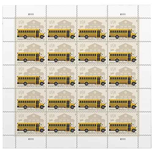 School Bus Additional Ounce USPS Postage Stamps 1 Sheet of 20 Students Children Teachers Celebration Party Announcement (20 Stamps)