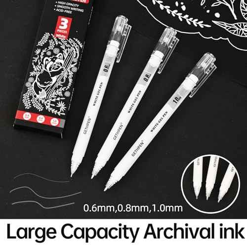 White Gel Pens 3-Pack - 0.6/0.8/1.0mm Fine to Bold Tips for Journaling & Art - Opaque Ink on Dark Paper, Holiday Cards & DIY Gifts