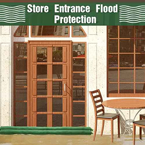 Threan 8 Pcs Long Canvas Sandbags for Flooding Sand Tube Bags Flood Protection Thickened Reusable Rain Wind Flood Barrier with Elastic Band Water Barrier Tube for Door Rain Control, Green (6ft)