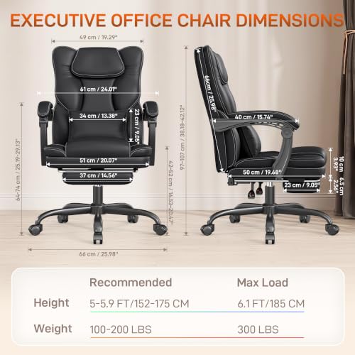 Ergonomic Executive Office Chair with Foot Rest – Headrestless, Black