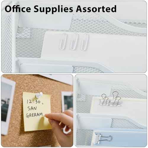 Hanging Wall File Organizer with Office Assorted, 5 Pockets Mesh Wall Mounted File Folder Holder for Mail, Paper, Document, Binder, Magazine, Menu (White)