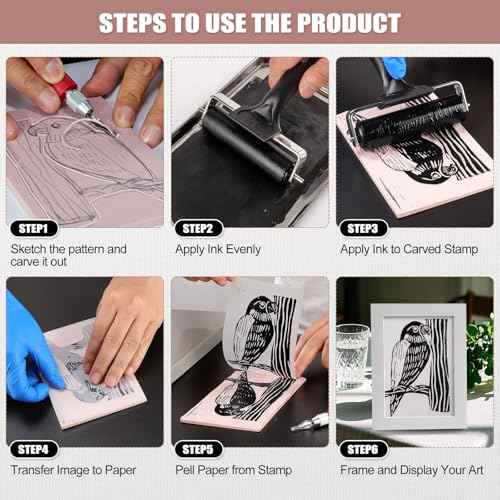 Linoleum Blocks for Printmaking, Stamp Carving Linocut Kit, Linocut Tools Block Screen Printing Kit with Cutters Carving Tools, Linocut Block, Printing Ink, Brayer Roller, Baren for Beginners DIY Gift