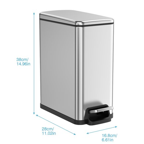 BETHEBEST Bathroom Trash Can with Lid Soft Close,2.6 Gallon Stainless Steel Garbage Can with Removable Wastebasket for Bathroom,Bedrom,Office(Silver)