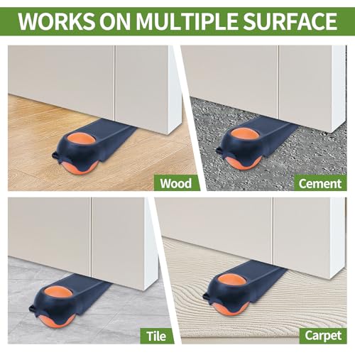 2 Pack 5-Inch Black and Orange Bottom Door Stoppers - Heavy Duty Rubber
