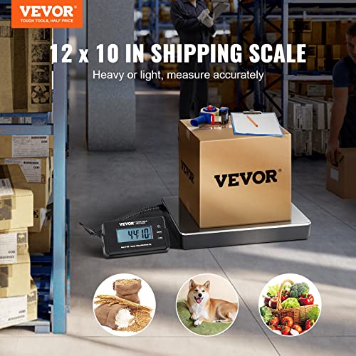 VEVOR Digital Shipping Scale 440 lbs x 0.1 lbs, 12x10in Postal Package Weighing Platform, Tare & Adjustable LCD Screen, Heavy Duty, Portable