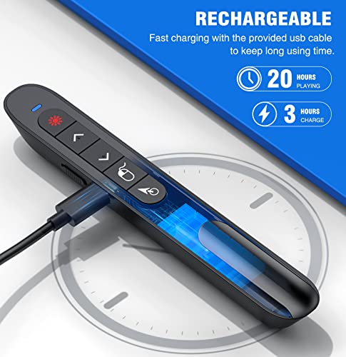 DINOSTRIKE Black Wireless Presenter Remote with Air Mouse, Rechargeable PPT Clicker & Slide Advancer