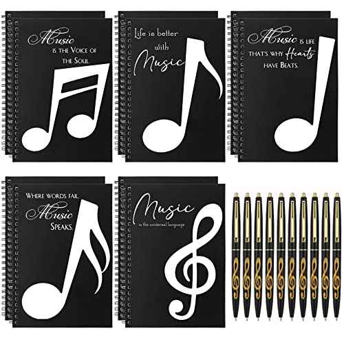 10 Set Music Themed Stationery Gifts Sets Including 10 Pcs Music Composition Manuscript Clef A5 Notebook and 10 Pcs Ballpoint Pens Music Gifts Bulk for Music Teachers Students