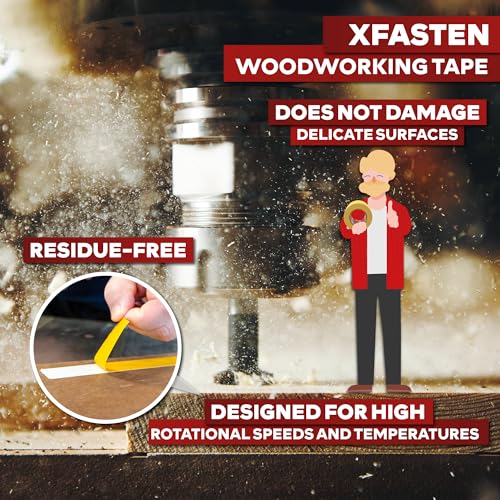 XFasten Double Sided Woodworking Tape, 1 Inch x 108 ft (6-Pack, 648 ft Total), Residue-Free, Heavy Duty, Wood-Safe Double Sided Tape for Router Templates, CNC Machines, and Woodworking Tools