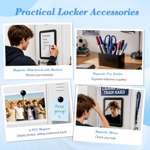 Fippy Black Locker Organizer Kit with Shelf, Magnetic Mirror & Whiteboard