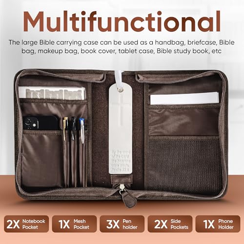 Bible Cover, Discreet & Elegant Bible Case, Brown PU Leather Bible Cover, Cross Design Bible Bags, Strong and Sturdy Book Case, Includes Premium Bookmark