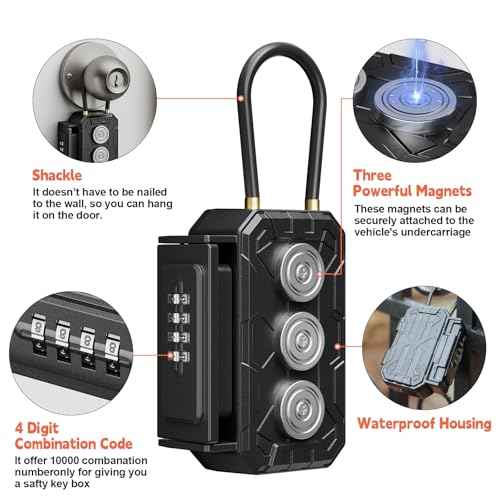 Lock Box with Magnetic Key Holder,Magnet Key Box for Under car,Hide with Combination Lock with 3xN52 Strong Magnet for Storage Indoors, Outside