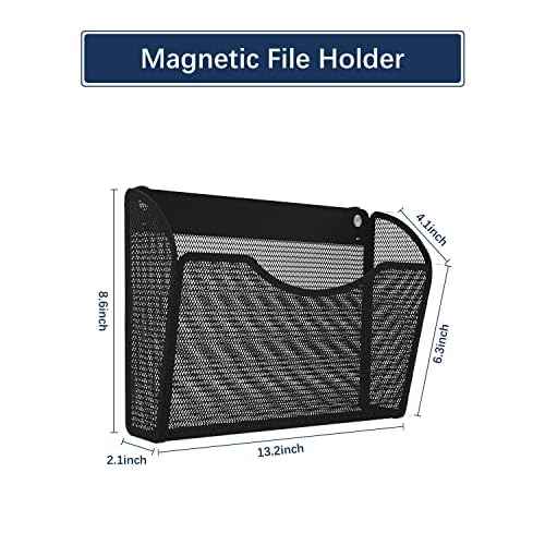 3 Pack 1-Tier Magnetic File Holder - No Drilling Installation File Organizer, Large Capacity Magnetic File Holder for Refrigerator, File Cabinets, Whiteboard, Office, Kitchen