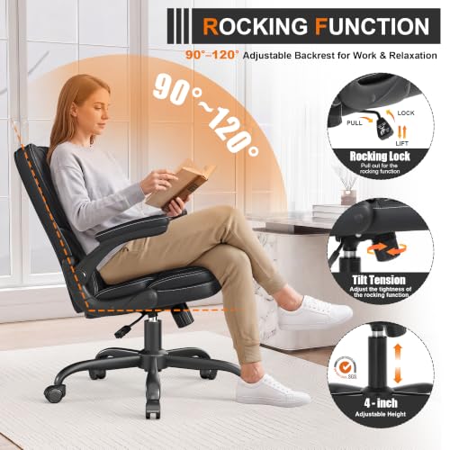 Executive Office Chair with Flip-Up Armrests and Lumbar Support