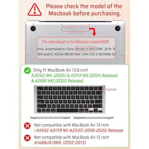 Seorsok Compatible with New MacBook Air 13.6 inch Case M4 M3 M2 2025 2024-2022 Release A3240 A2681 A3113 Touch ID,Elegant Leather Plastic Hard Shell Case with Transparent Keyboard Cover,Beige