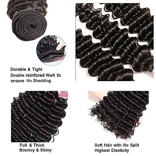20 22 24 Inch Deep Wave Bundles Human Hair Bundles #1B Nature Black Deep Wave Bundle Unprocessed Brazilian Virgin Weave Hair 3 Bundle 50 Gram Per Bundle for Woman