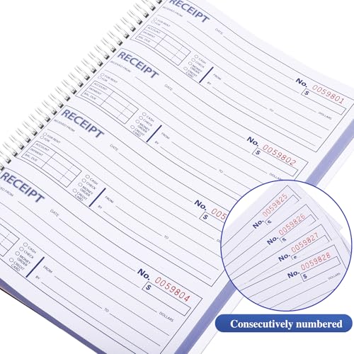 WSICSE 6-Pack 3-Part Carbonless Receipt Books, Spiral Bound, 100 Sets/Book