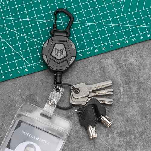 MNGARISTA 4-Pack Retractable Keychain, Heavy Duty Carabiner Badge Holder, Tactical ID Badge Reel with 31.5¡± Steel Retractable Cord, 8.0 oz