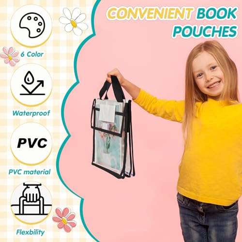 Teling 6-Pack Clear Book Pouches with Black Trim, 10x12 Inches