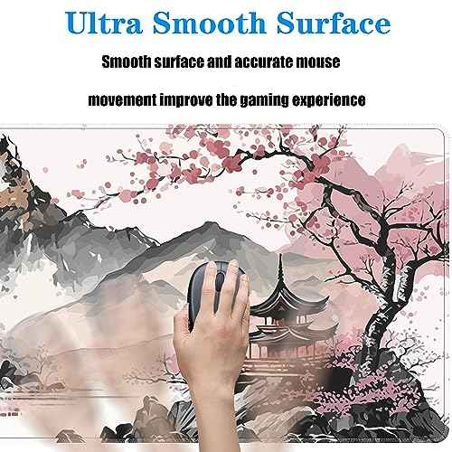 Watercolor Cherry Blossom Large Gaming Mouse Pad,Mouse Pad Gaming 31.5 x 11.8 in Mouse Mat Desk Pad,Large Desk Mat,Extended Keyboard Mousepad with Non-Slip Base and Stitched Edge for Desk Home Office