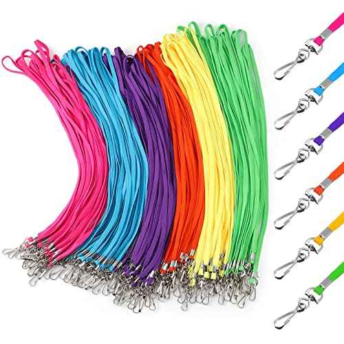 Patelai 300 Pcs Bulk Lanyards for ID Badges with Clip Colored Flat Lanyard for Keys Student Teacher Office