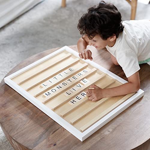 Stiles 23"x17" Tile Letter Board Sign Set, Wooden Message Board with 122 Letter Tiles and Numbers, Changeable Letterboard, Great Holiday & Christmas Gift for Friends and Family, Natural