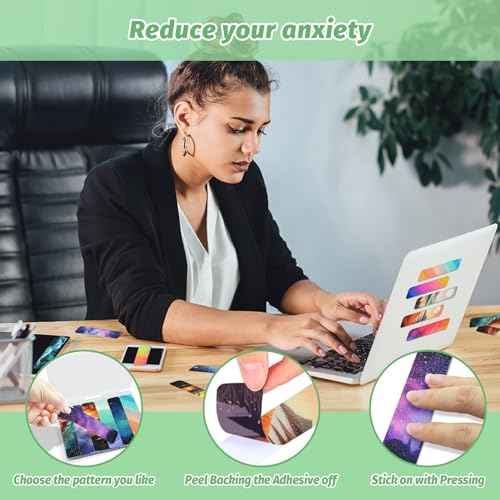 72 Pieces Anxiety Sensory Stickers with Storage Box - Calming Stickers for ADHD - 2 Textured Surface Adhesives - Sensory Strips for Office & Classroom Desk Relieve Adult & Teen Stress