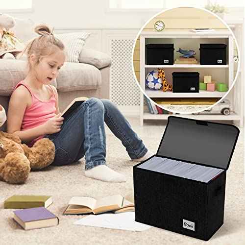 Comic Book Storage Box 15.8" X 7.8" X 11.8", Collapsible Holds 160-180 Comic Book Organizer Heavy Duty Bin Container Holder Shelf (Black)